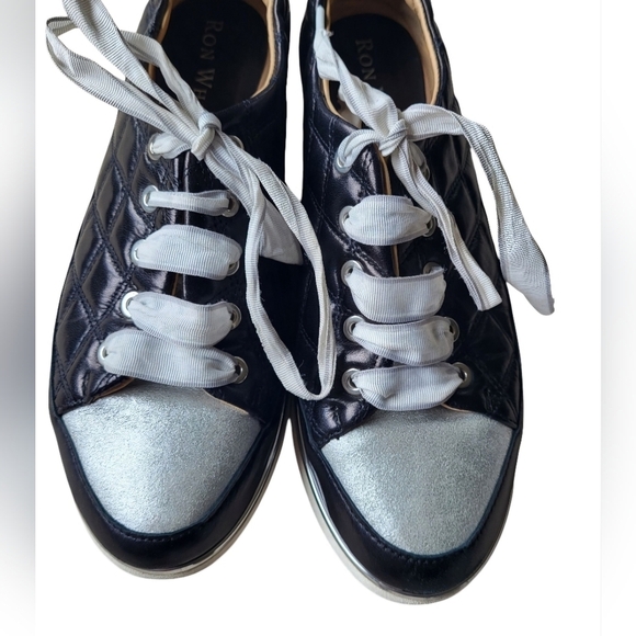 Ron White Italian Novella Quilted Sneaker Black & Silver Size 38 (US 7-7.5) - Picture 3 of 12